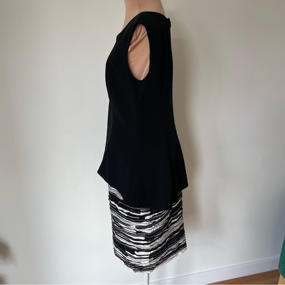 Lafayette 148 New York Emma Peplum Black Silk Embellished Combo Dress EUC Size 4 - Picture 4 of 9